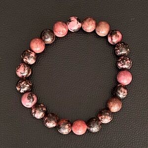 Natural Crystal Rhodonite 8mm Gemstone Stretch Bracelet 7”